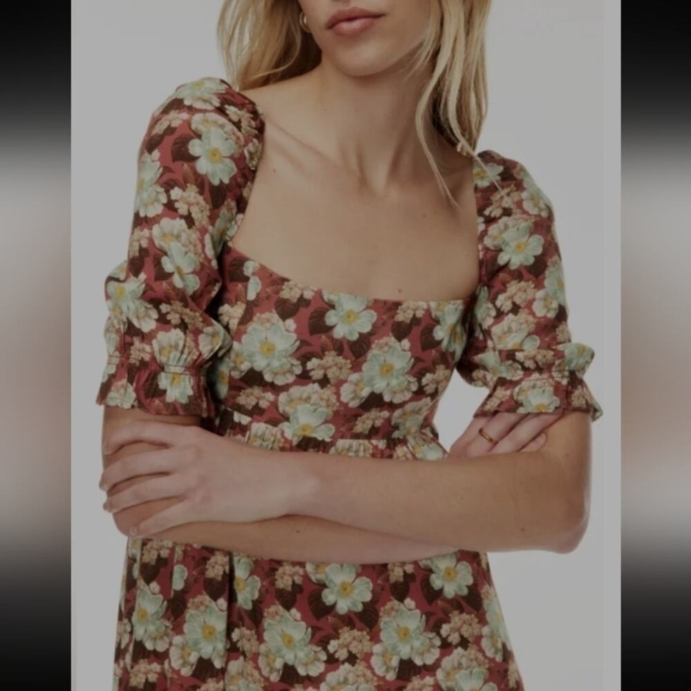 Wilfred Aritzia "Moorland" Cottagecore Floral Puff Sleeved Dress Size Medium
